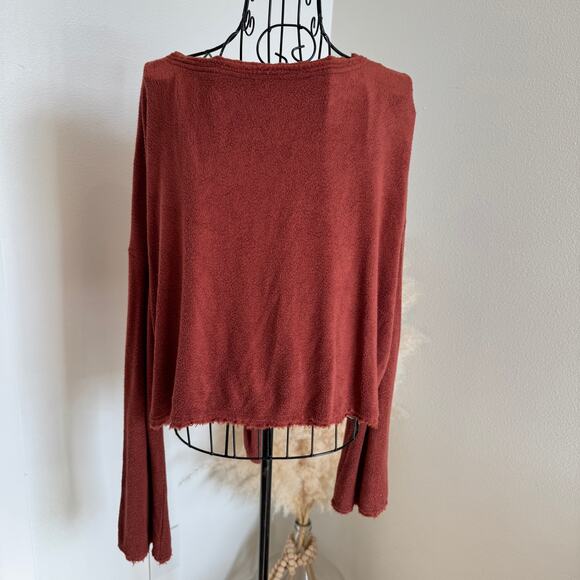 Free People Emma's Henley Tie Front Cozy Terry Cloth Long Sleeve Top Size Large - Picture 4 of 9